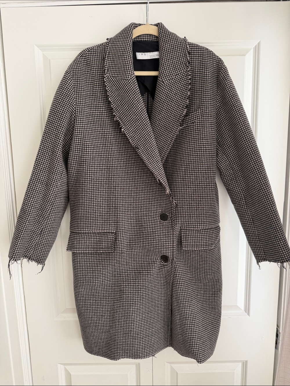 IRO Black and White Houndstooth Wool Coat